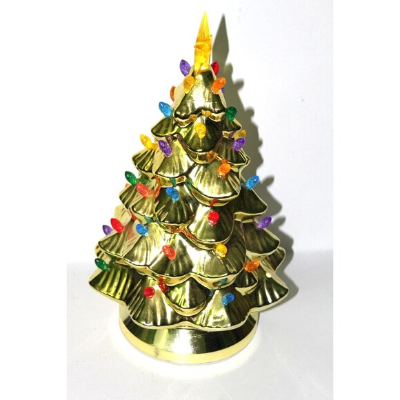 Mr. Christmas Gold Metallic Lights Up Plastic Tree Ornament Battery Works 14"x6" - Picture 5 of 11